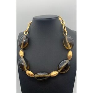 Tori Spelling Chunky Gold Tone And Green Glass Choker Necklace 18"